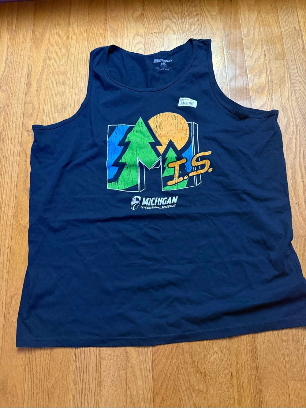 Nascar Navy Tank Top with Green & Yellow Graphic